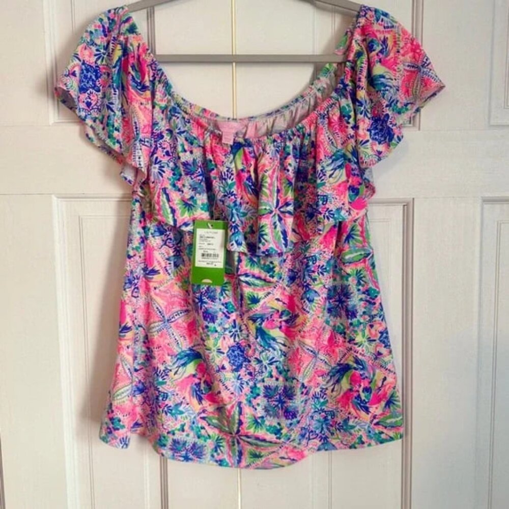 NWT Lilly Pulitzer Pink and Blue Tropical Blouse